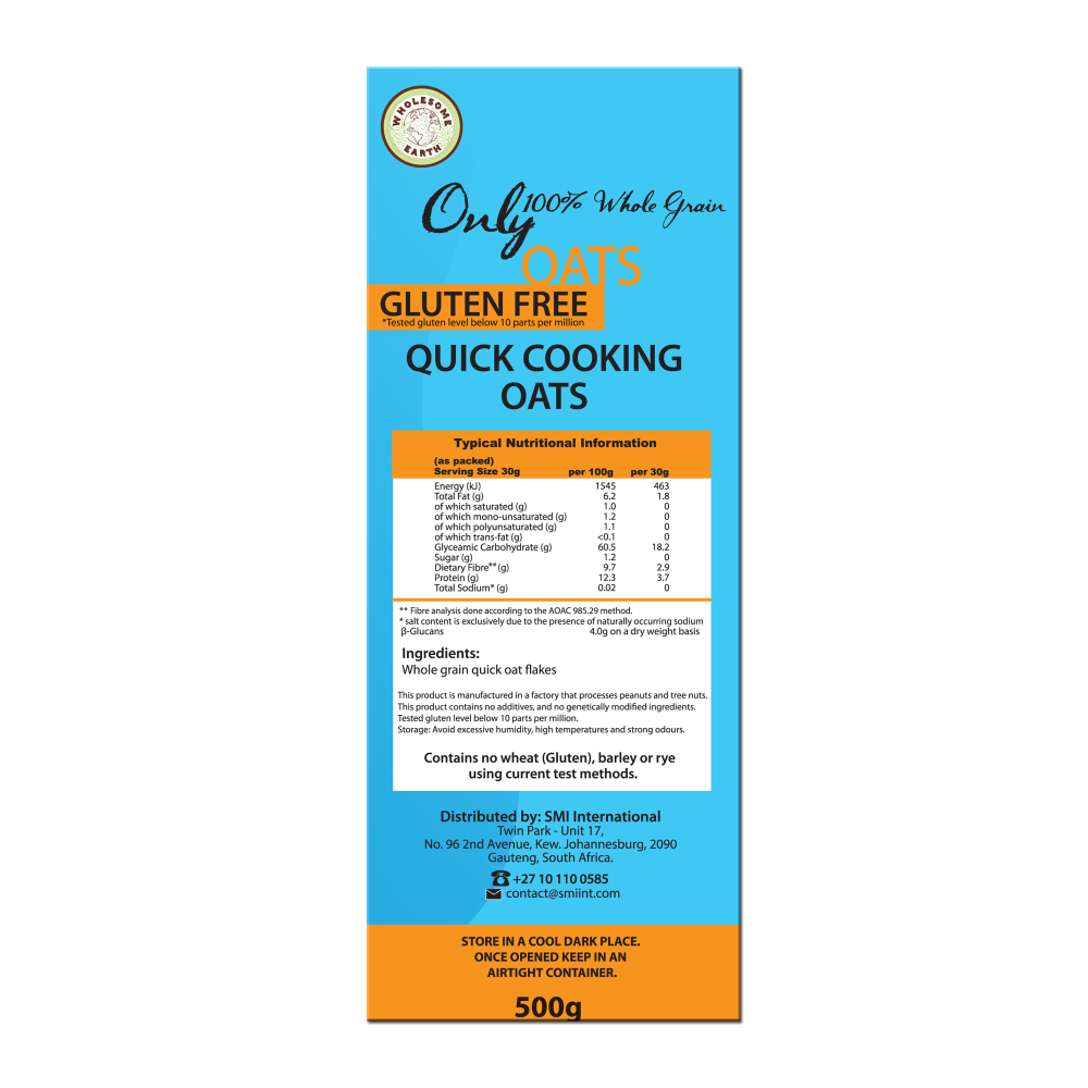 Wholesome Earth - Oats Quick Cooking Gluten Free 500g