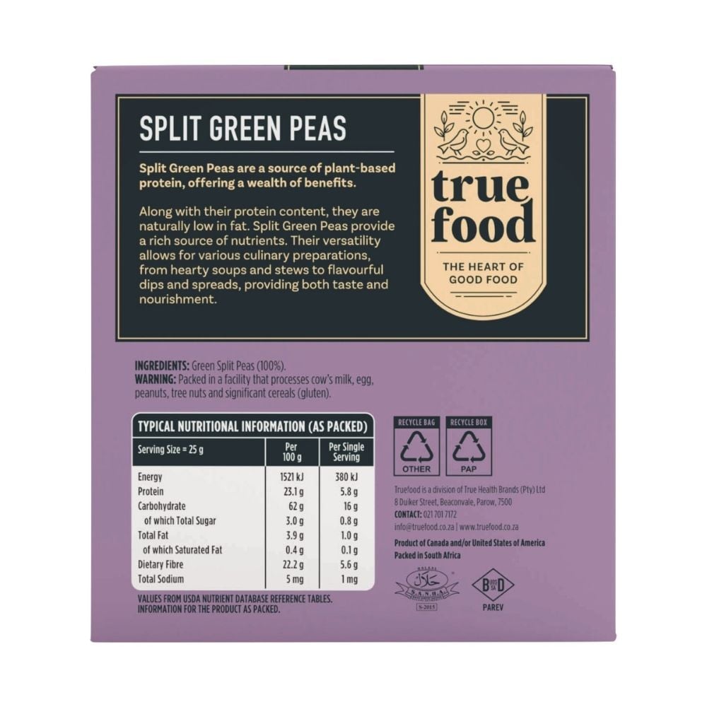 Truefood - Green Split Peas 400g
