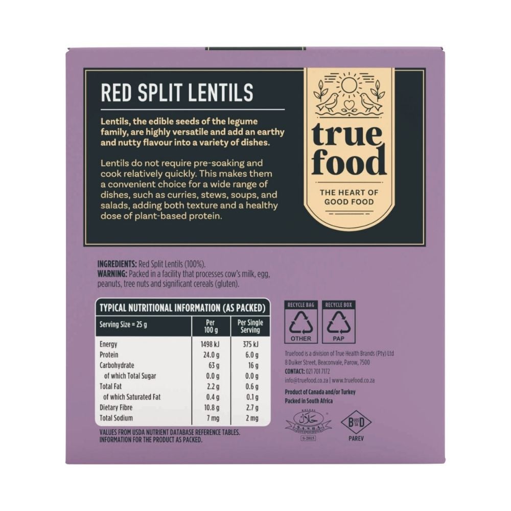 Truefood - Red Split Lentils 400g