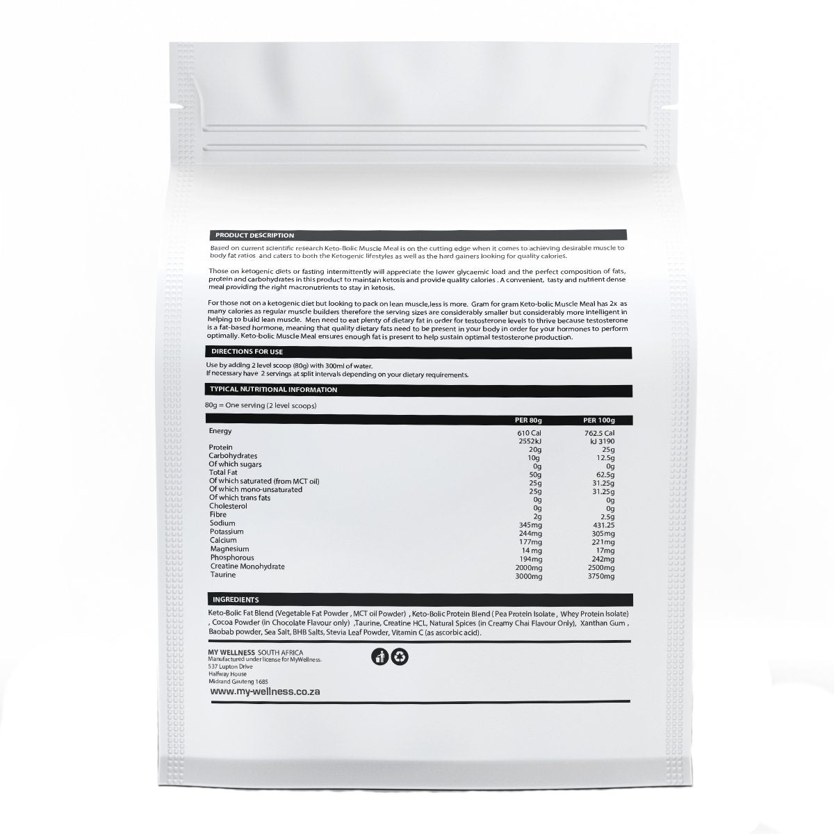 My Wellness - Keto-Bolic Muscle Meal  Chocolate 1.2kg