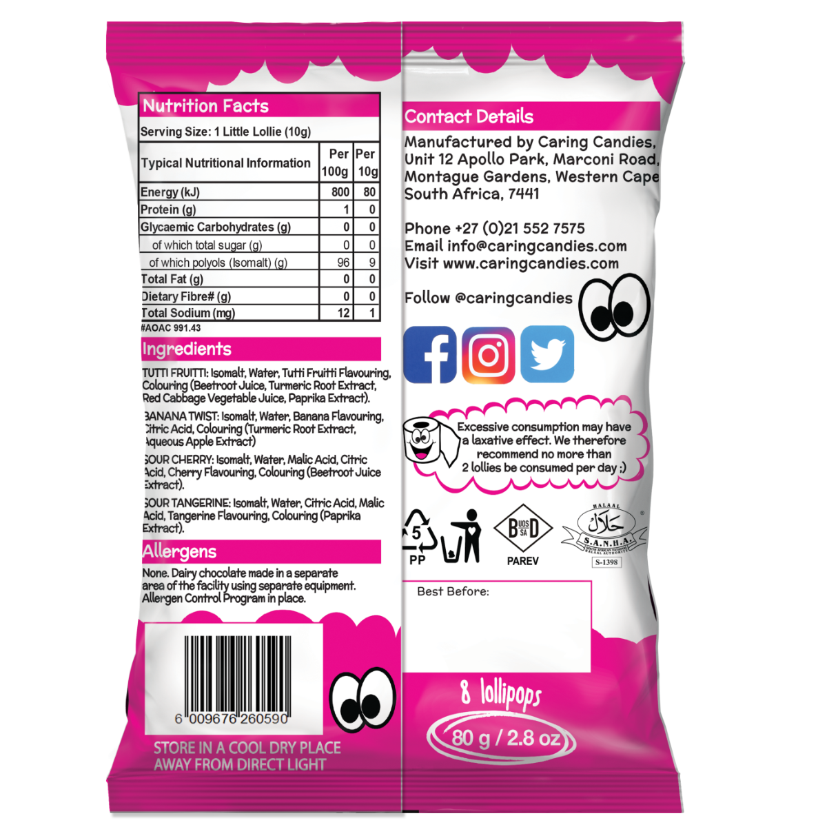 Caring Candies - Little Lollies 8 Fruity Flavours 80g