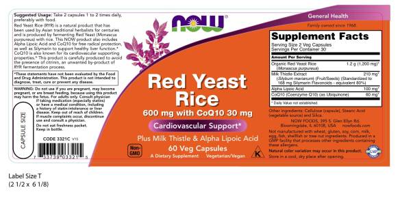 NOW - Red Yeast Rice 600mg CoQ10 60s
