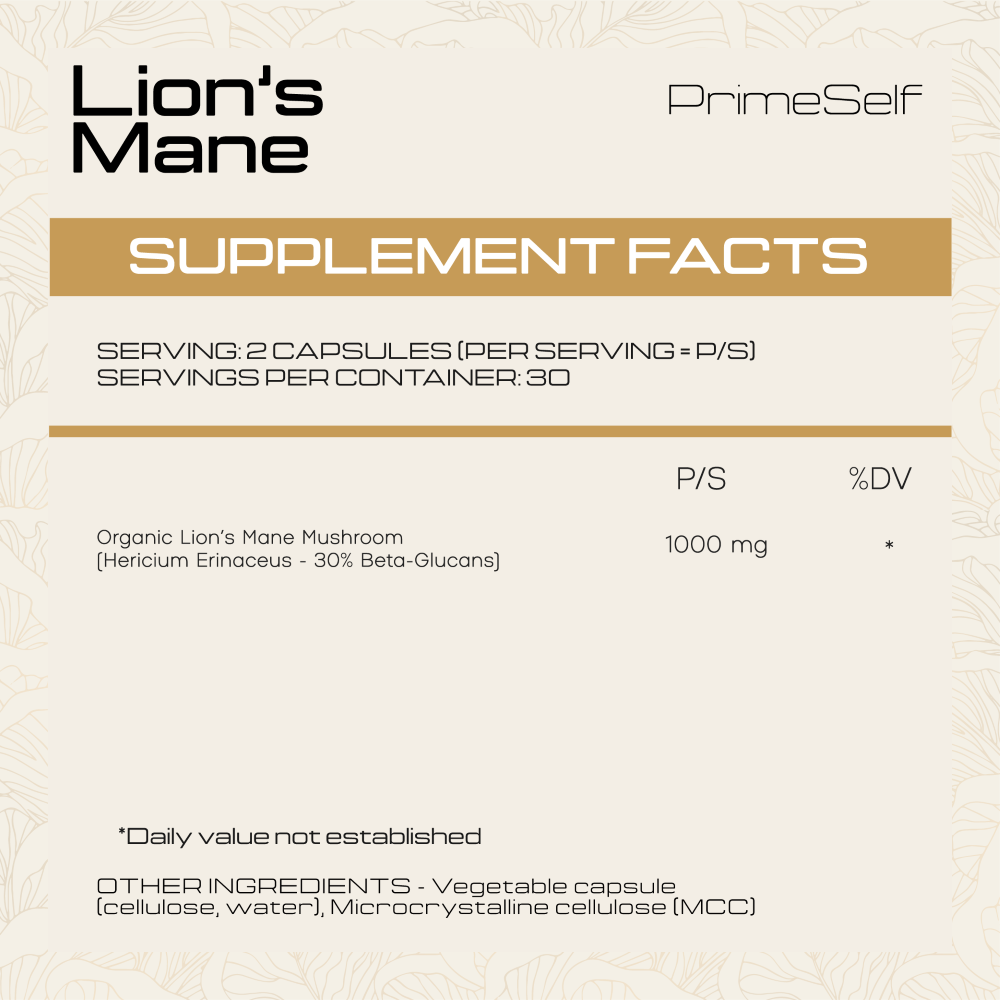 PrimeSelf - Organic Lions Mane Mushroom 60s
