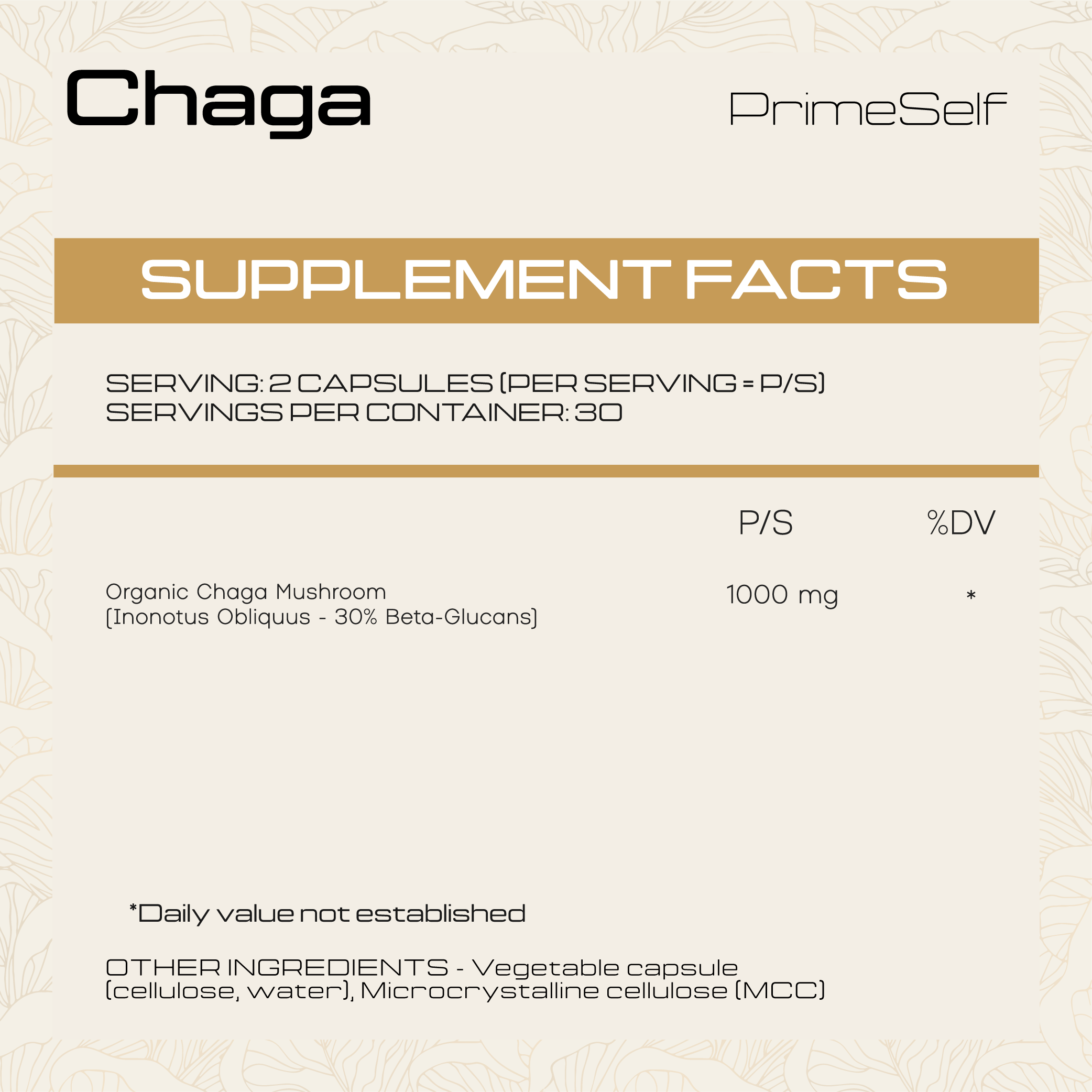 PrimeSelf - Organic Chaga Mushroom 60s