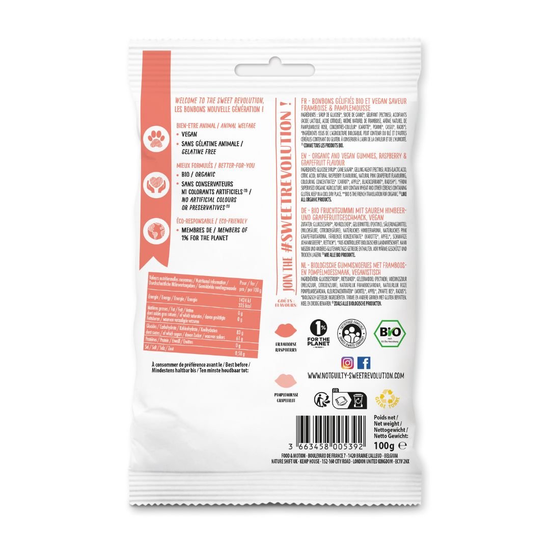 Not Guilty - Sours Kiss Me Softly Raspberry & Grapefruit 100g
