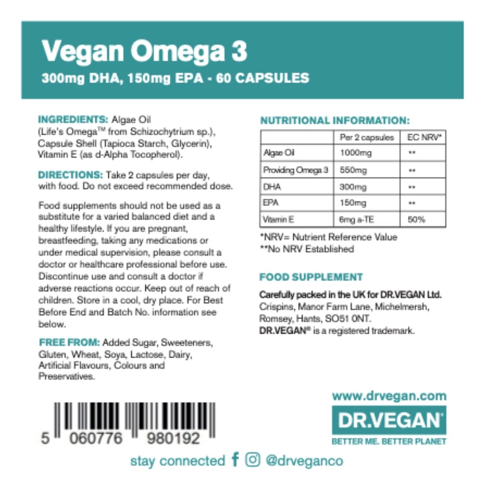 Dr Vegan - Vegan Omega 3 300mg DHA 150 EPA 60s