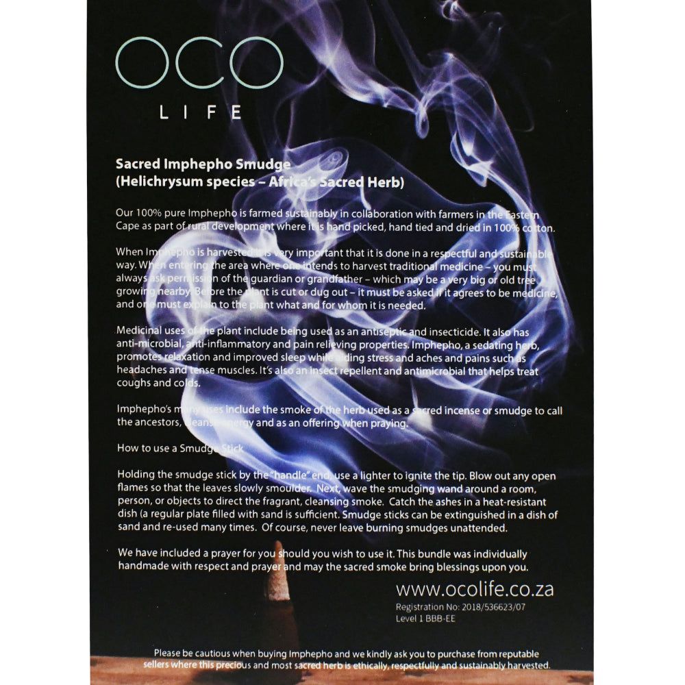 OCO Life - Sacred Imphepho Smudge Stick Africa Sacred Herb