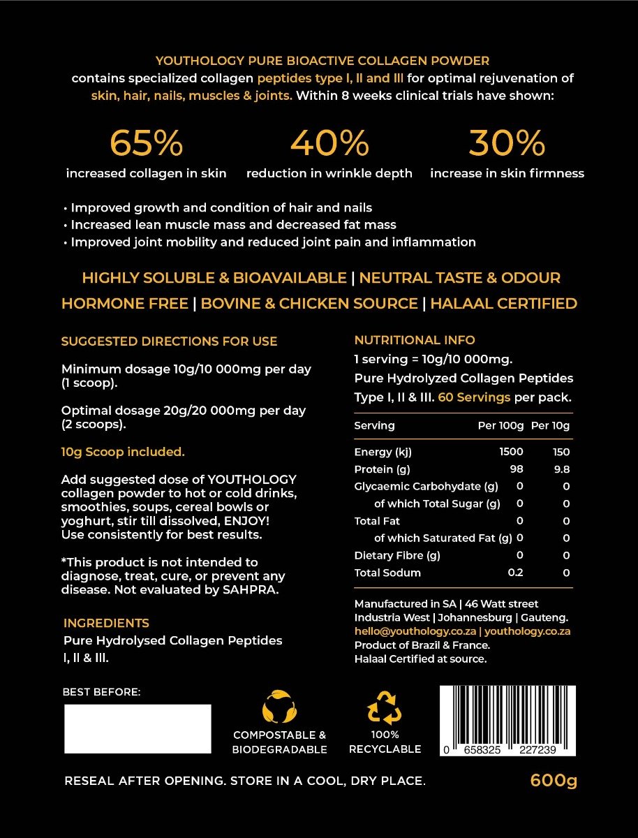 Youthology - Pure Bioactive Collagen I, II & III 600g