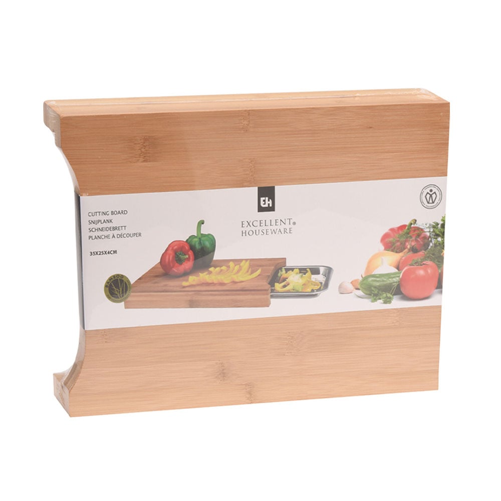 Eco Lifestyle - Bamboo Cutting Board with Stainless Steel Tray