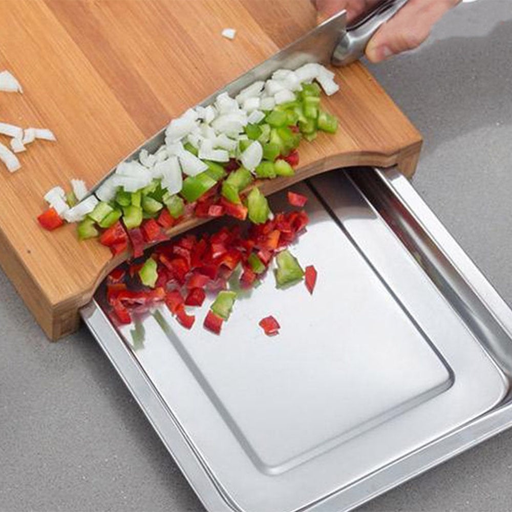 Eco Lifestyle - Bamboo Cutting Board with Stainless Steel Tray