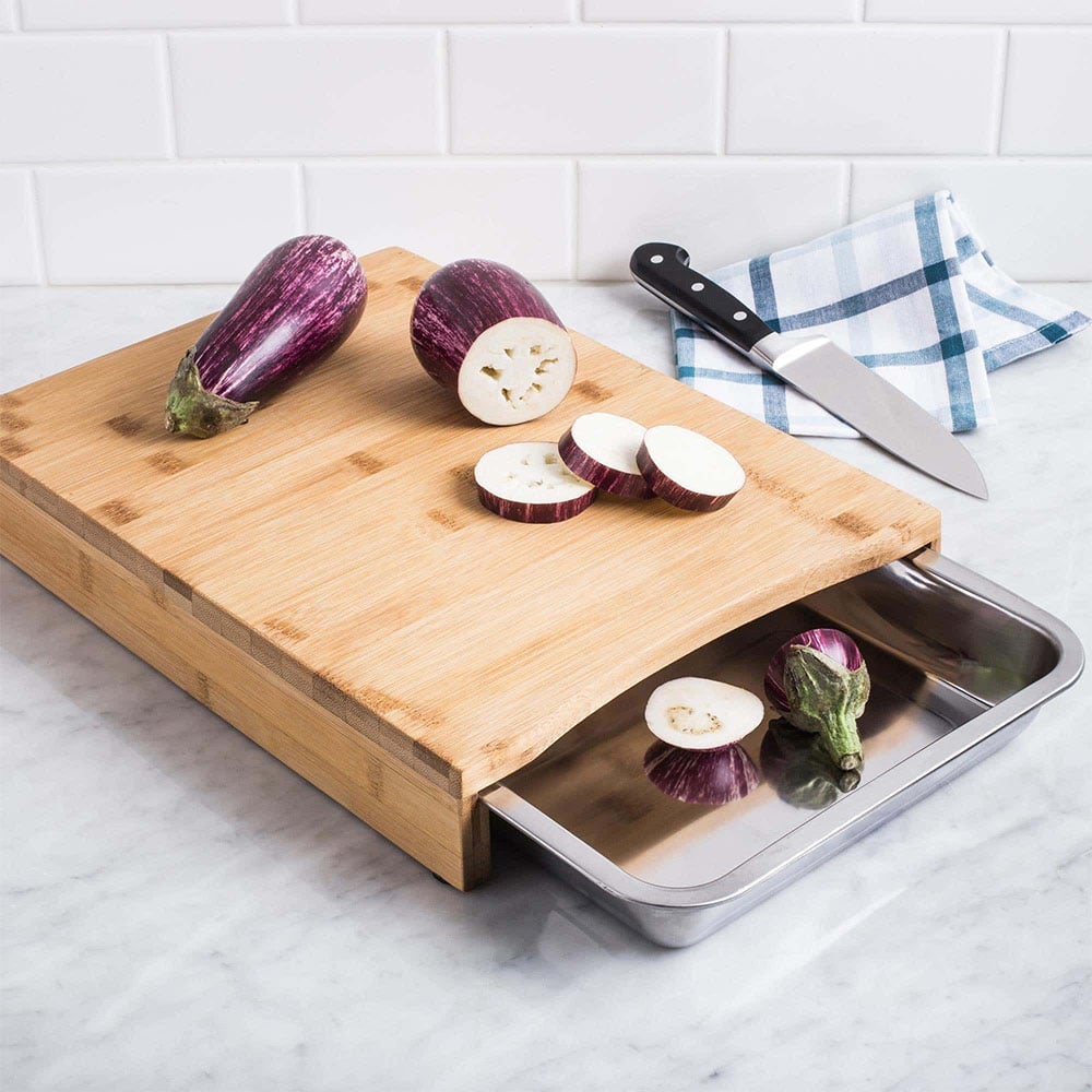 Eco Lifestyle - Bamboo Cutting Board with Stainless Steel Tray