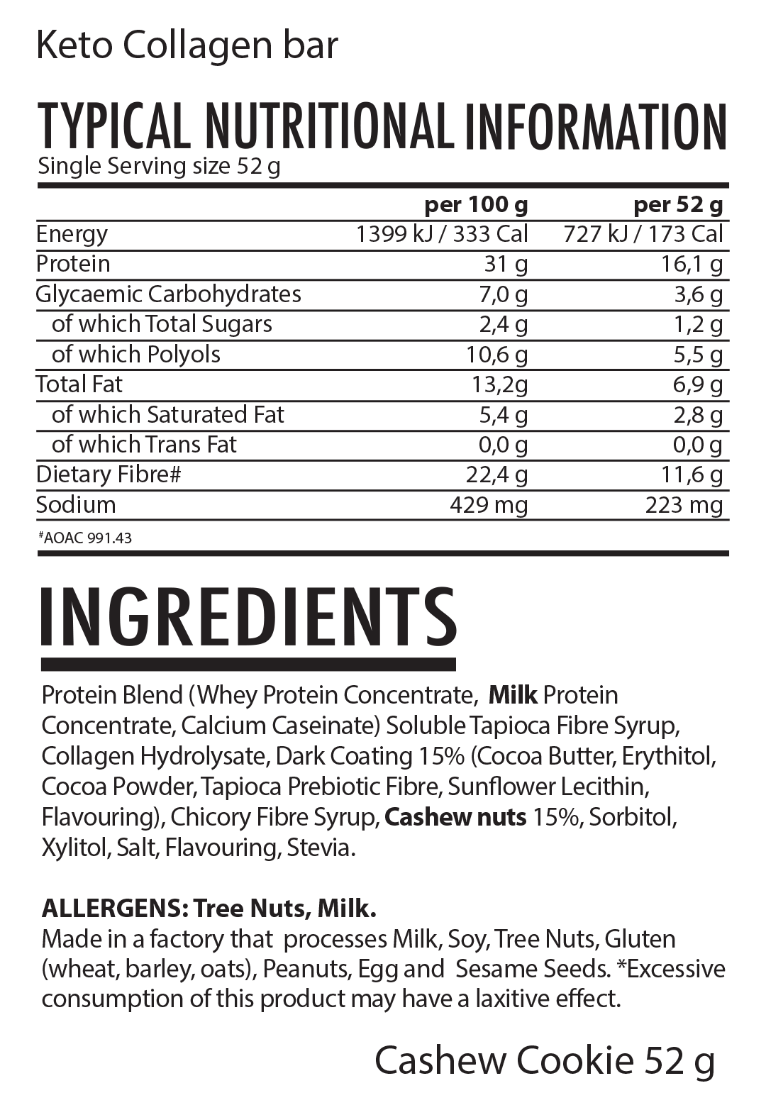 Youthful Living - Bar Keto Collagen Cashew Cookie 52g