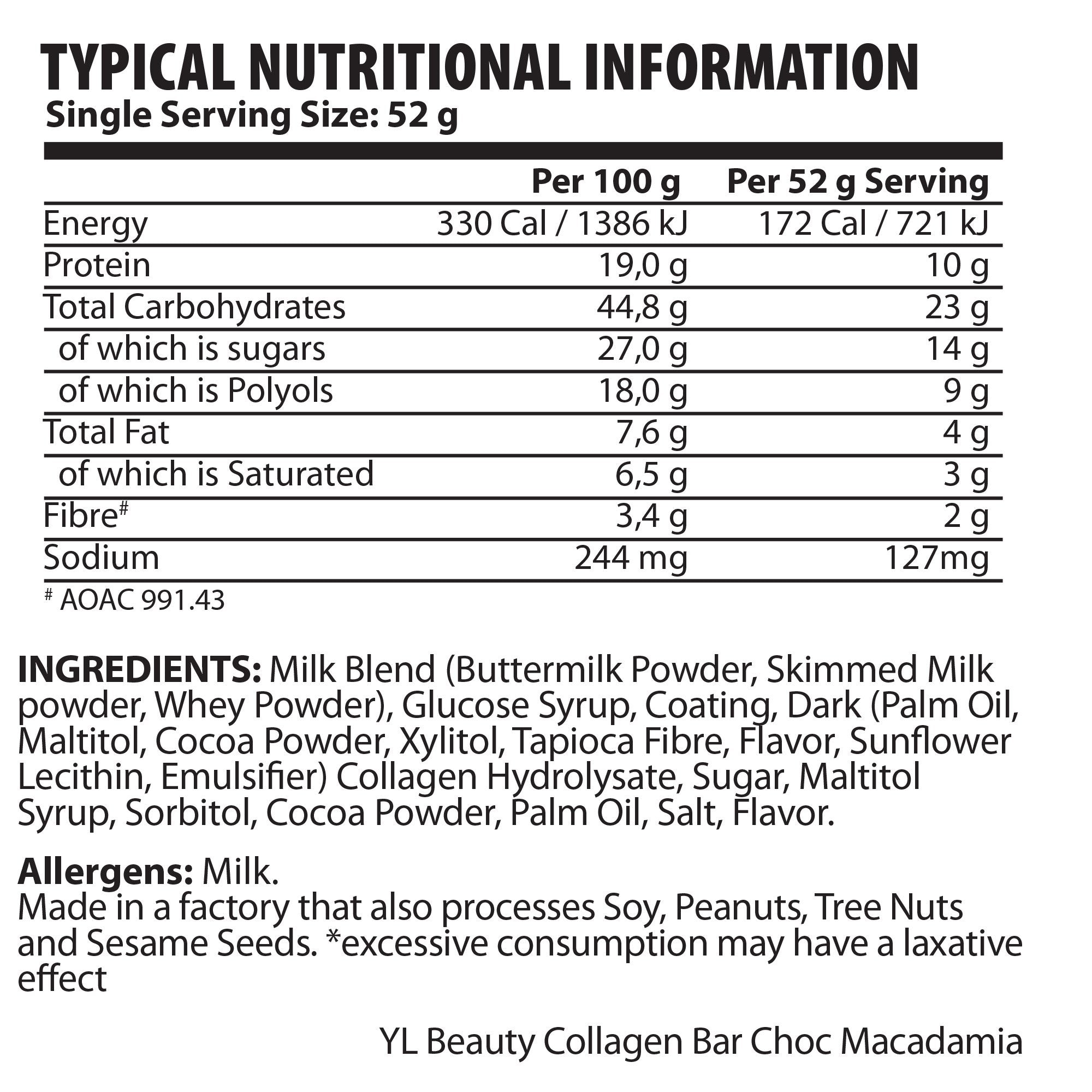 Youthful Living - Bar Beauty Collagen Milk Chocolate 52g