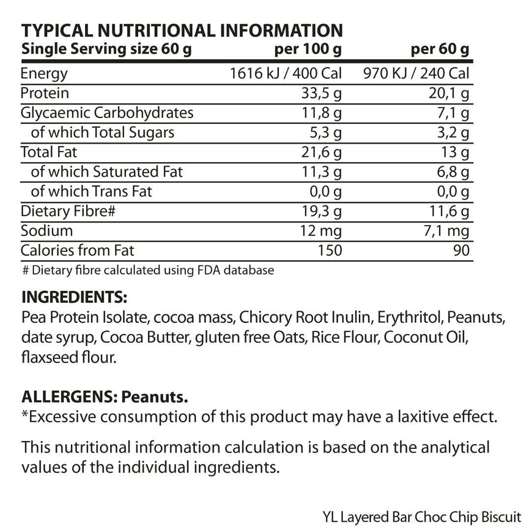 Youthful Living - Bar Protein Layered Chocolate Chip Biscuit 60g