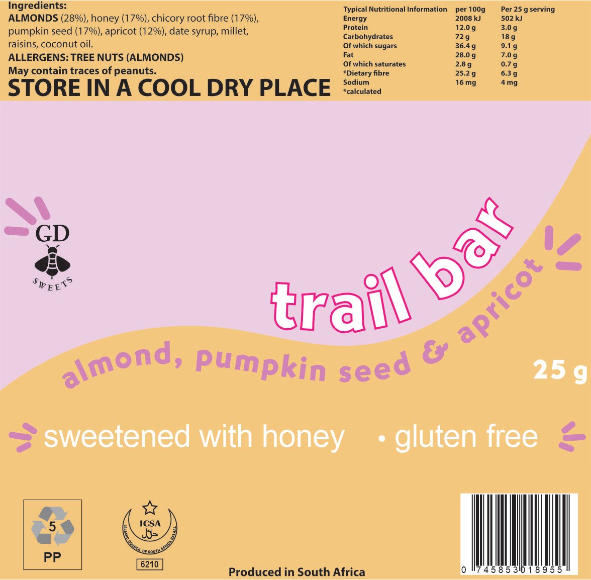 Gayleen's Decadence - Trail Bar Almond Pumpkin Seed Apricot 150g
