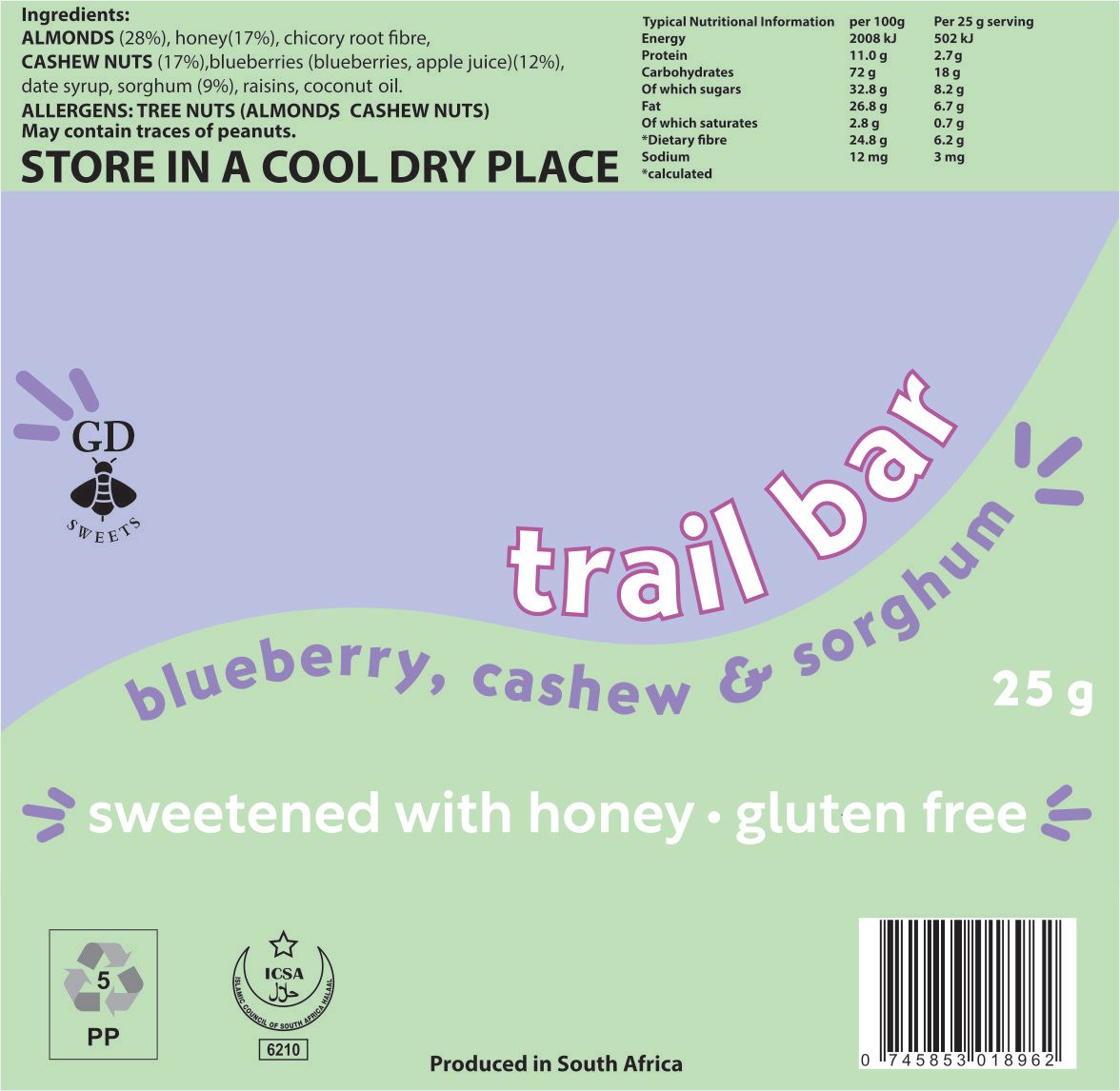Gayleen's Decadence - Trail Bar Blueberry Cashew Sorghum 150g
