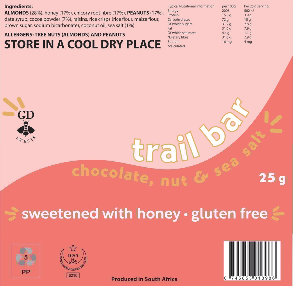 Gayleen's Decadence - Trail Bar Chocolate Nuts Sea Salt 150g