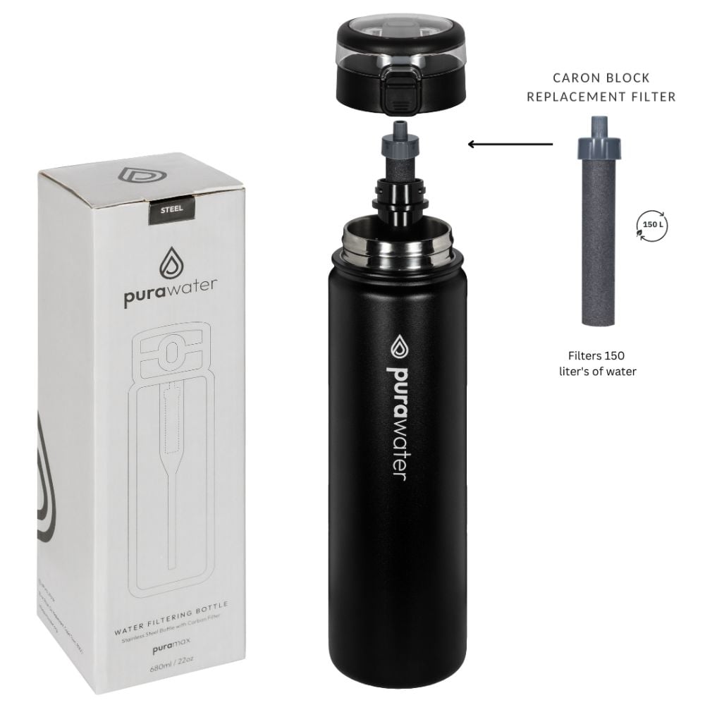 Pura Water - Water Filtering Bottle Stainless Steel 680ml