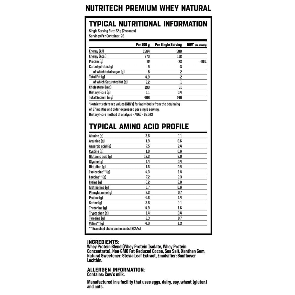 Nutritech - Premium Whey Natural Protein Chocolate 908g