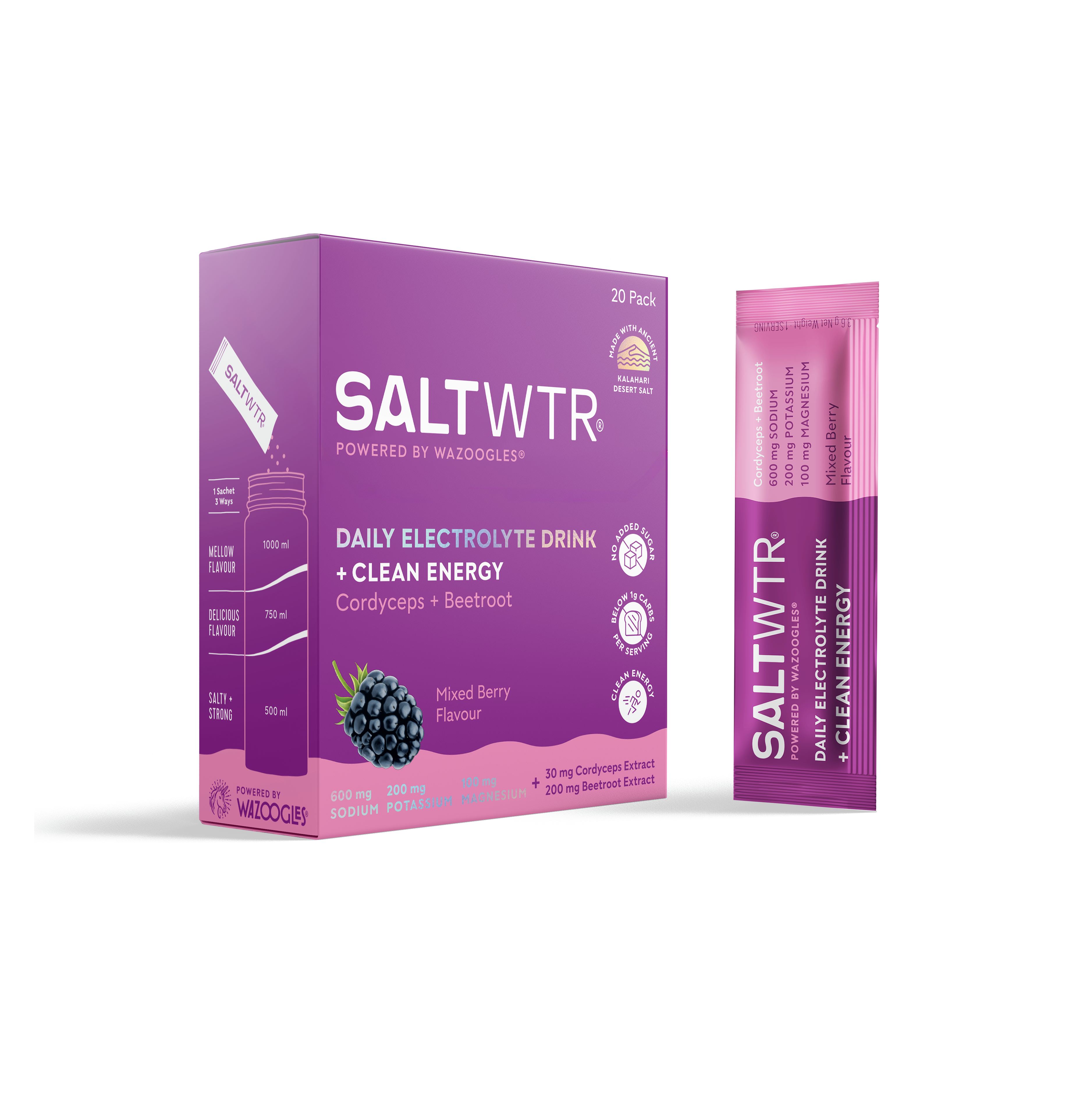 SALTWTR - Electrolytes Mixed Berry Clean Energy Hydration 20s