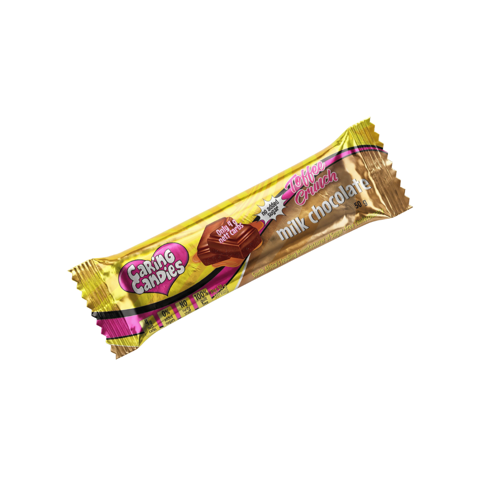 Caring Candies - Chocolate Bar Toffee Crunch Sugar Free 50g
