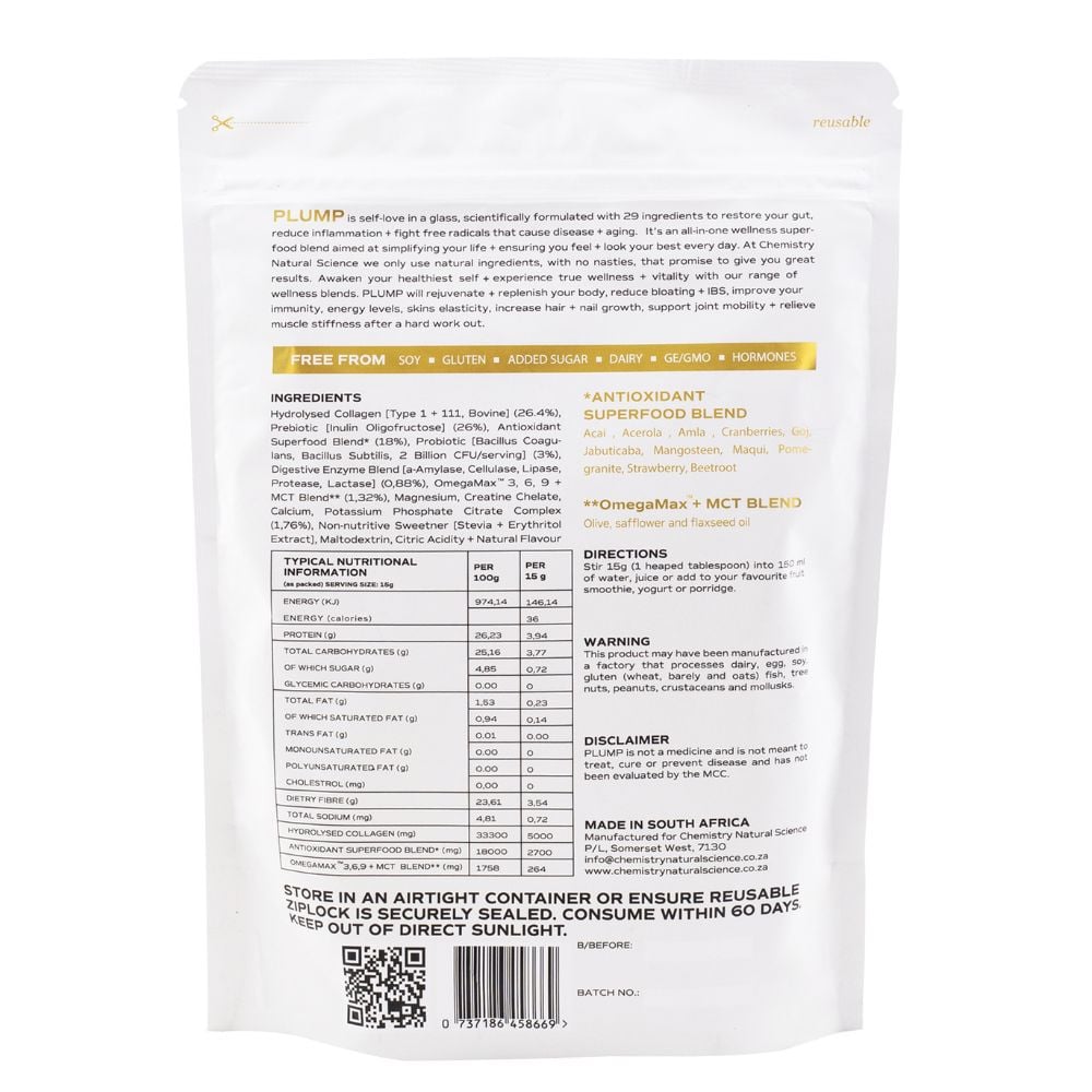 Chemistry Natural Science - Plump Gut Immunity Skin Wellness Blend 375g