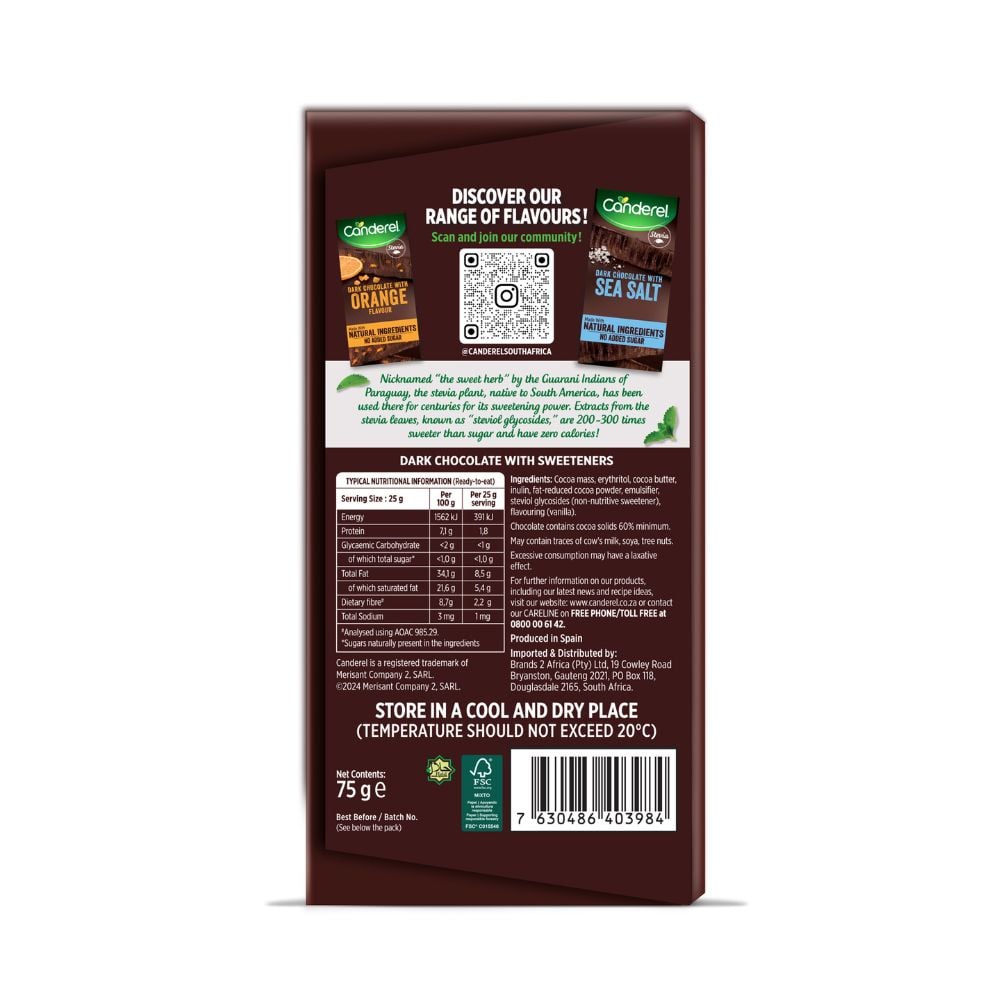Canderel - 60% Dark Chocolate Slab 75g