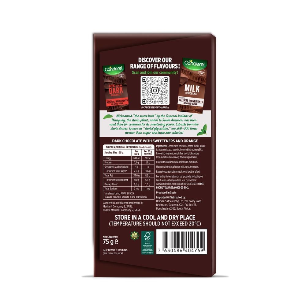 Canderel - Dark Chocolate Slab With Orange 75g