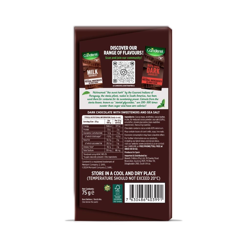 Canderel - Dark Chocolate Slab With Sea Salt 75g