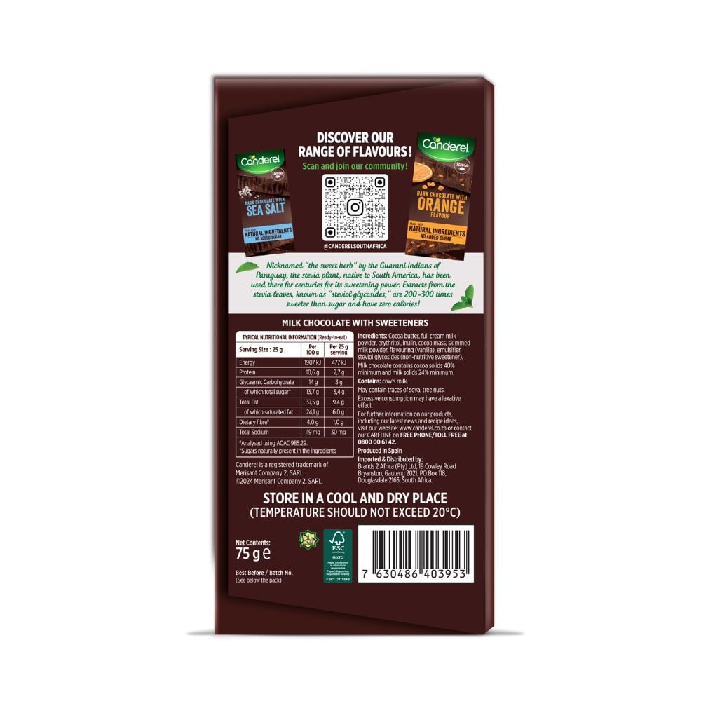 Canderel - Milk Chocolate Slab 75g