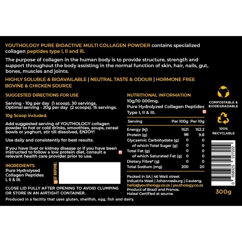 Youthology - Pure Bioactive Collagen I, II & III 300g