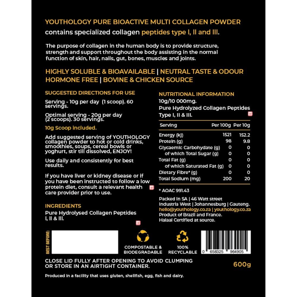Youthology - Pure Bioactive Collagen I, II & III 600g