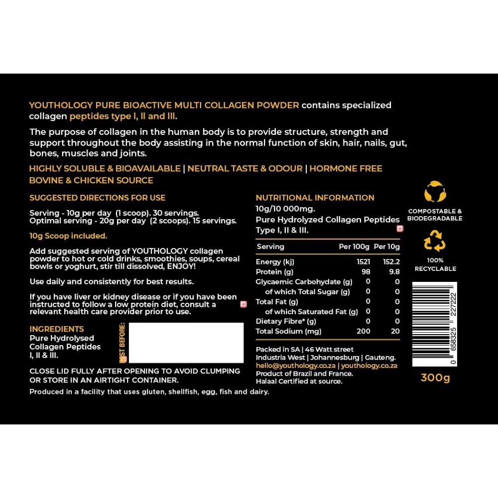 Youthology - Pure Bioactive Collagen I, II & III Sachet 10g