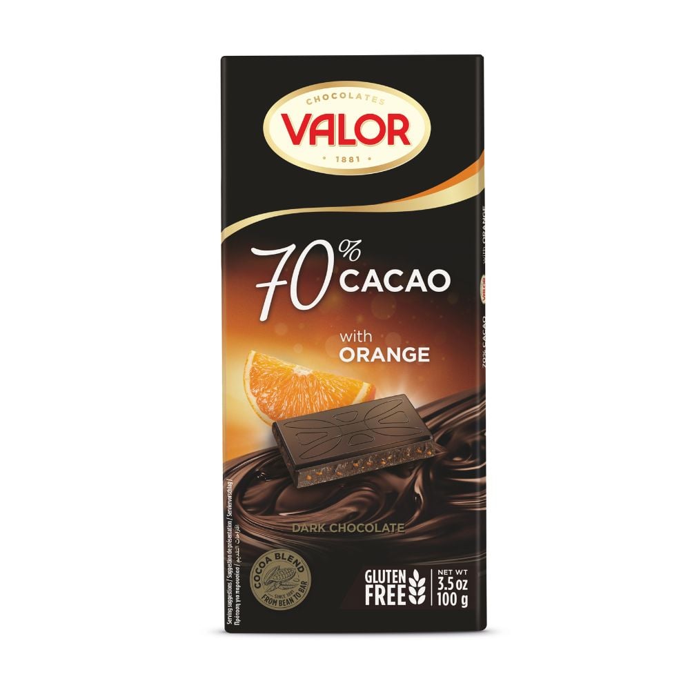 Valor - 70% Dark Chocolate Slab Orange 100g