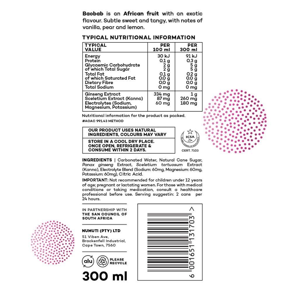 Numuti - Sparkling Drink Vibe Baobab 300ml