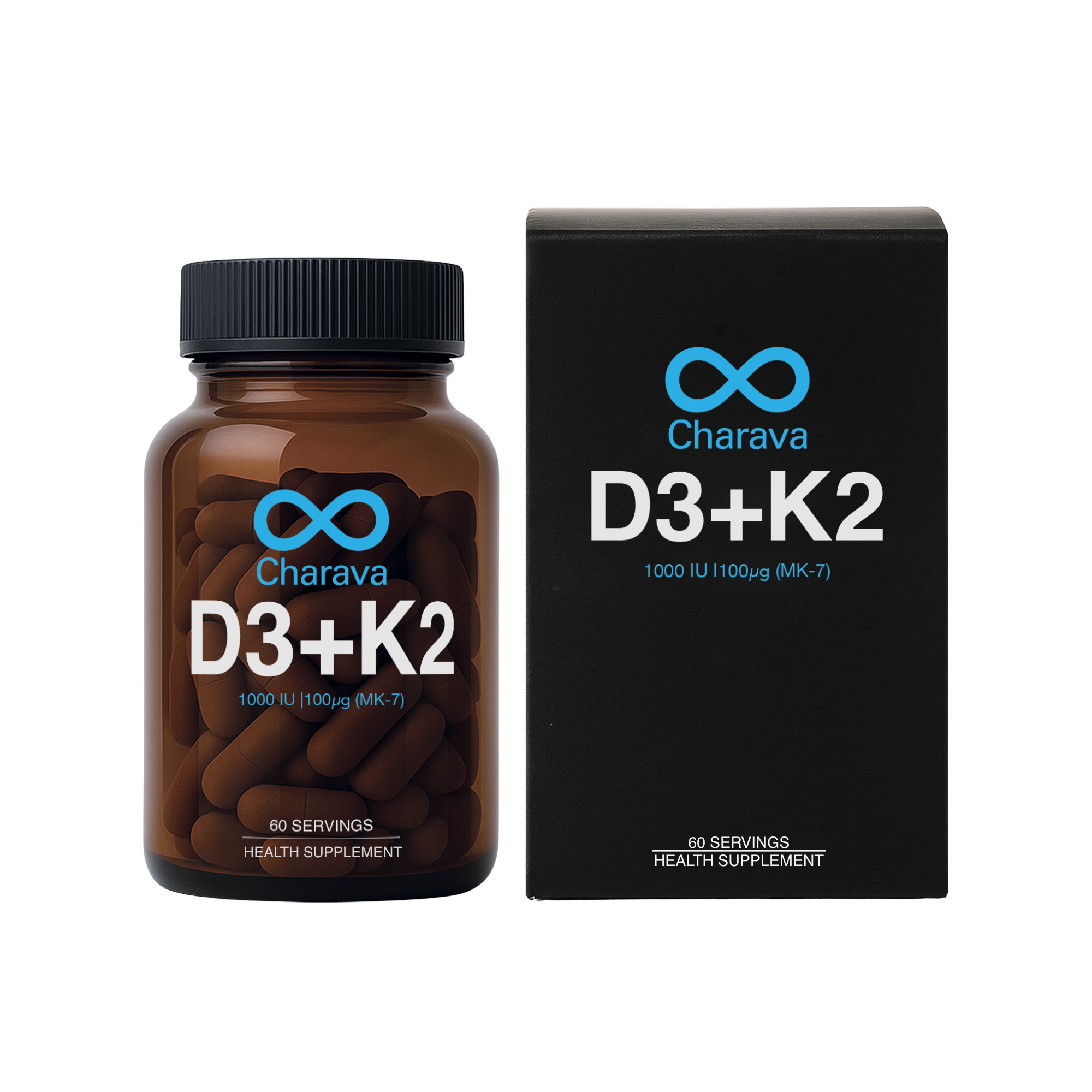 Charava - D3 (1000IU) + K2 (MK-7) (100ug) 60s