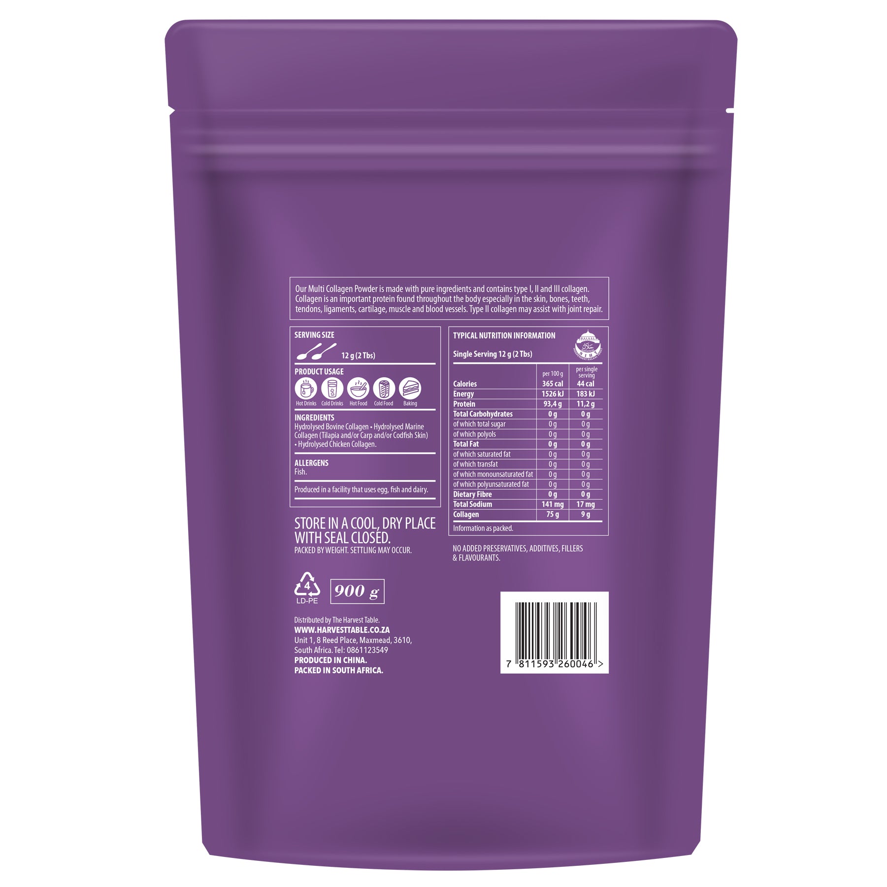 The Harvest Table - Multi Collagen Powder Pouch 900g