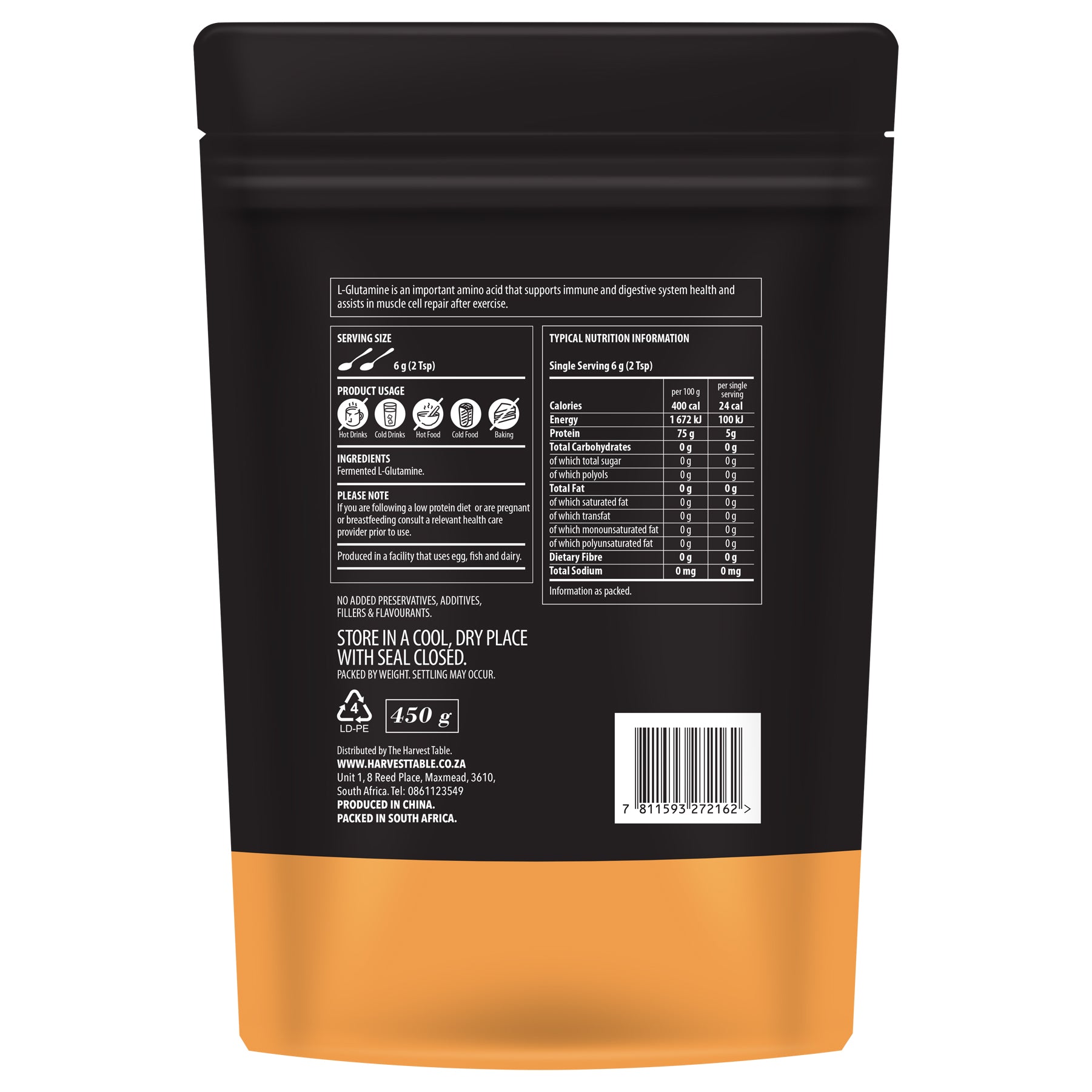The Harvest Table - Pure L-Glutamine 450g