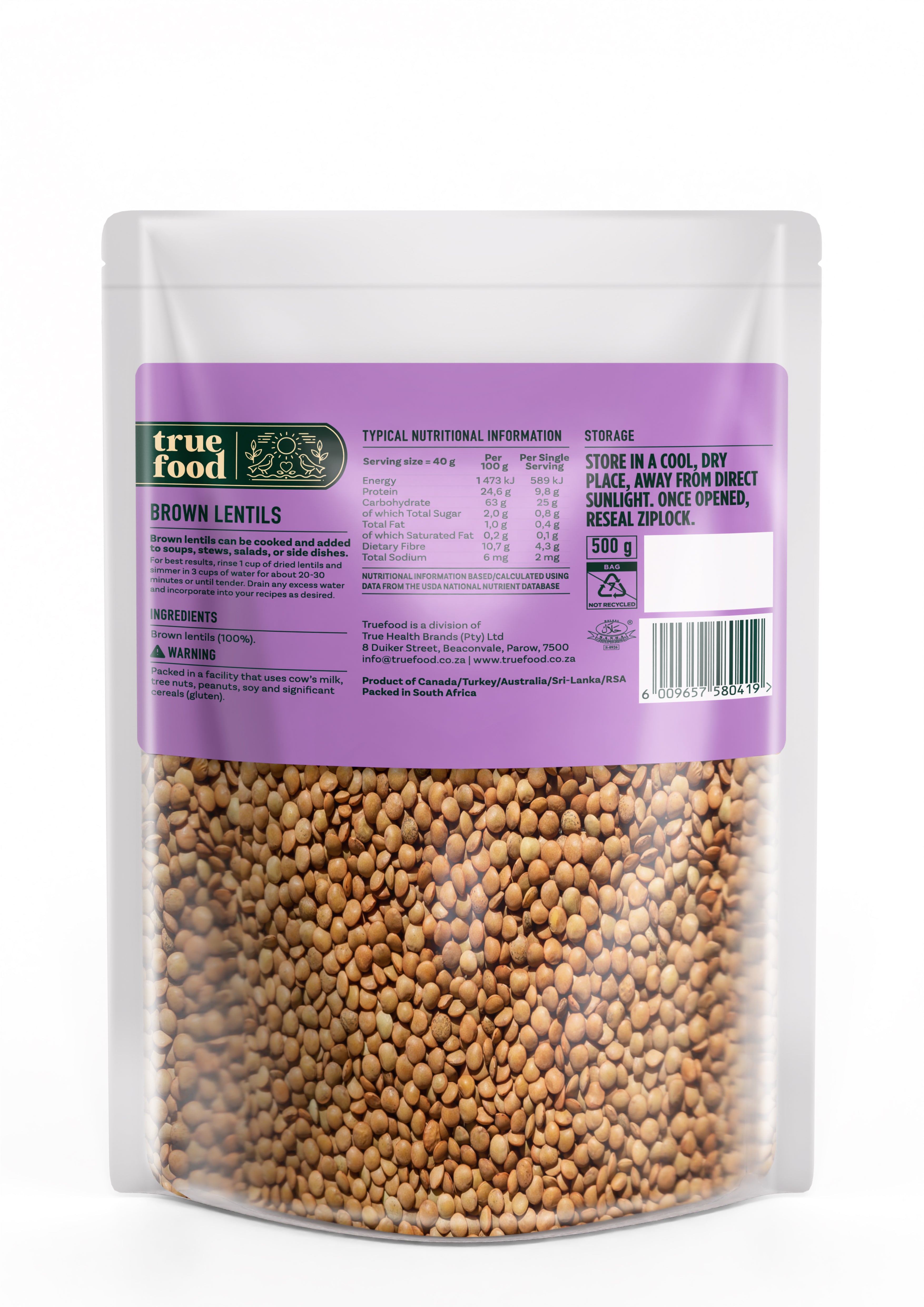 Truefood - Brown Lentils 500g