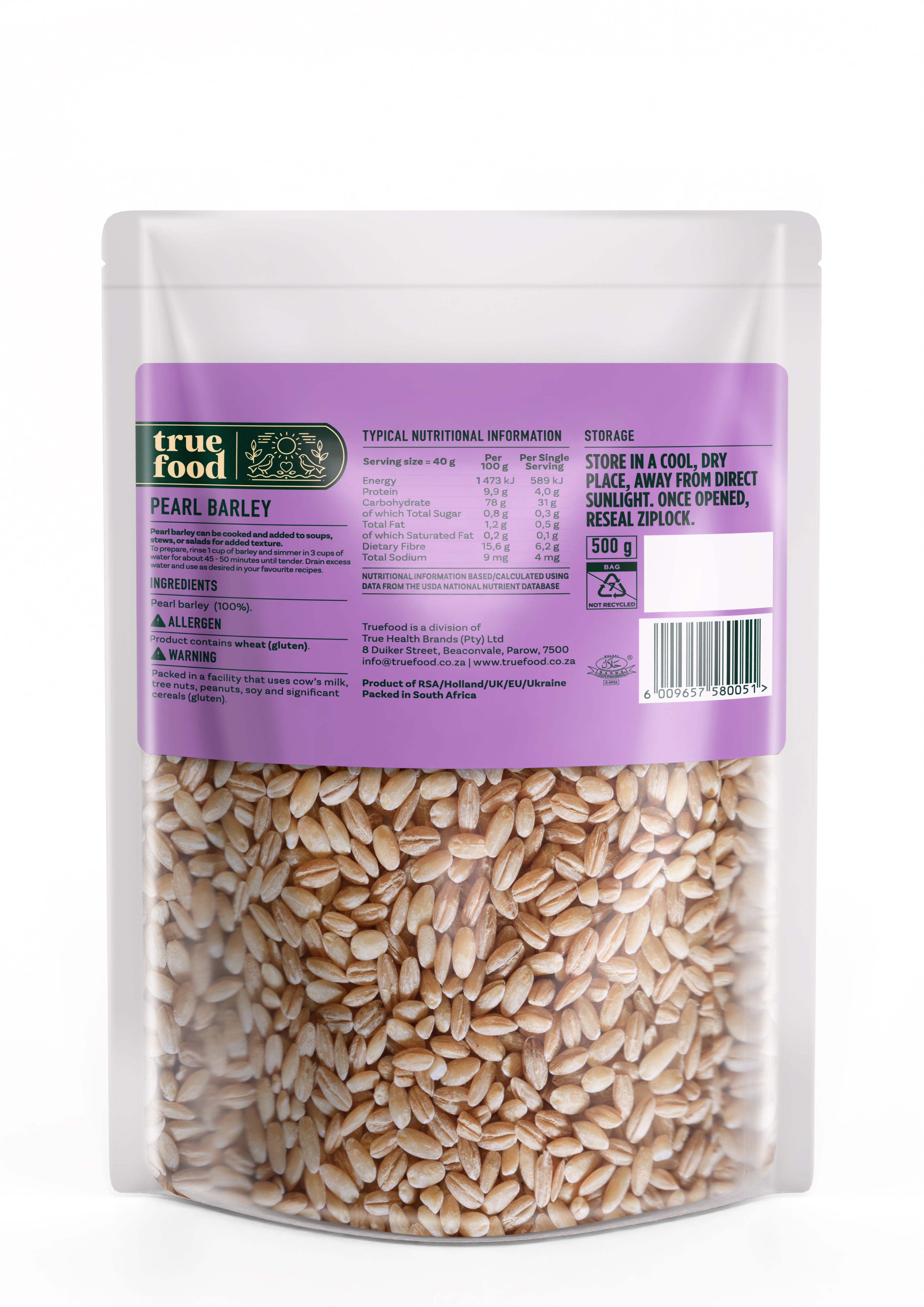 Truefood - Pearled Barley 500g