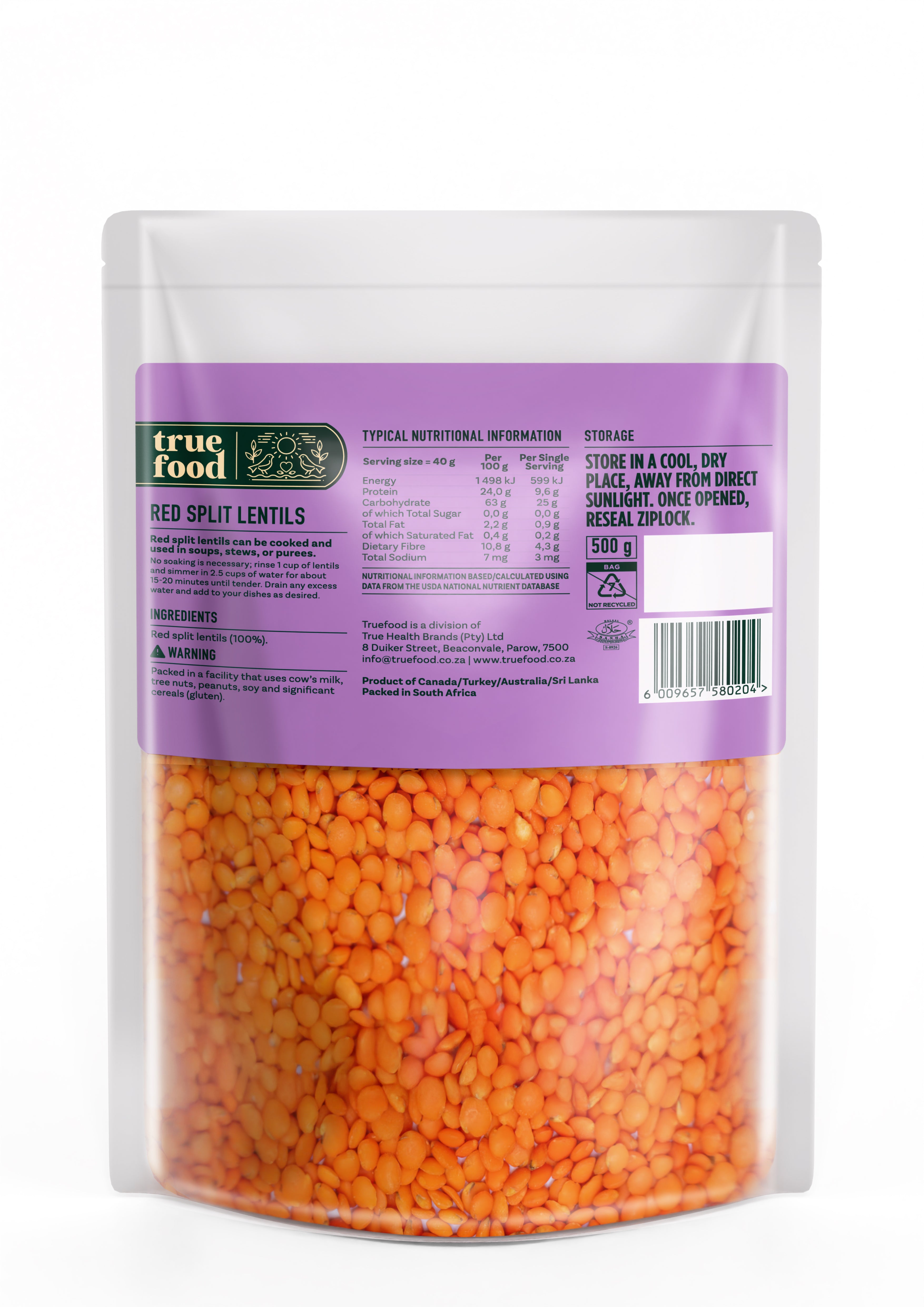Truefood - Red Split Lentils 500g