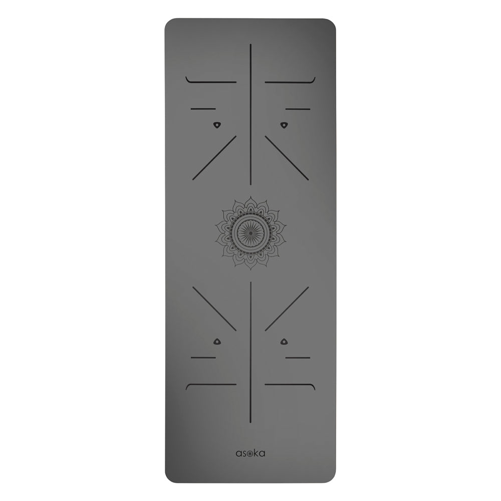 Asoka - Alignment Yoga Mat Charcoal  Mandala