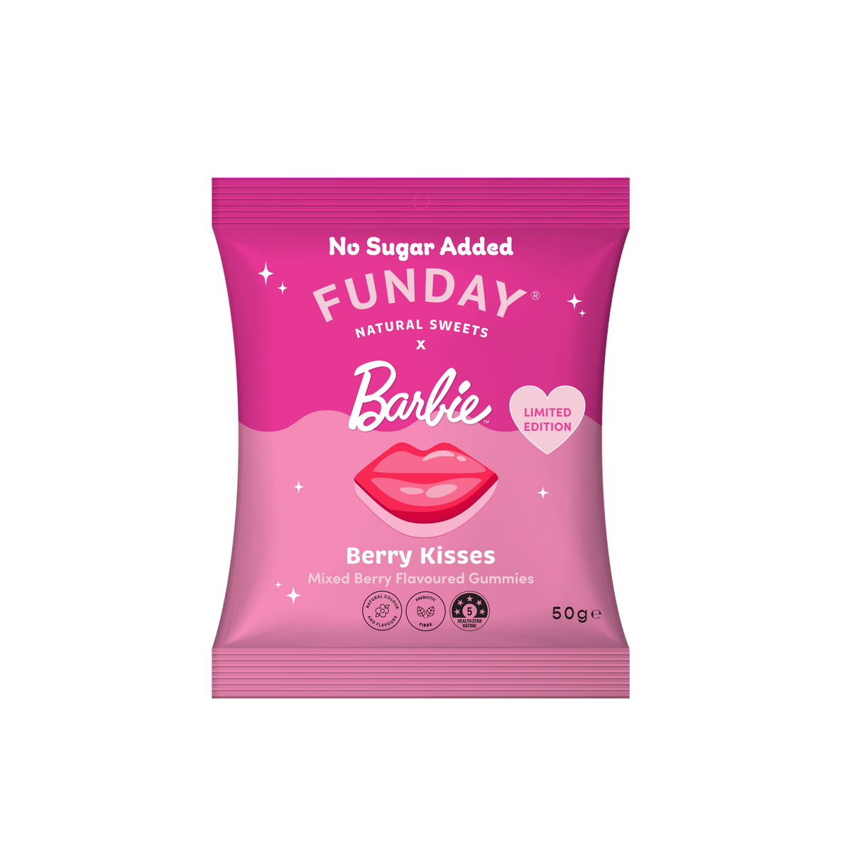 FUNDAY - Gummies Barbie Mixed Berry Kisses No Added Sugar 50g
