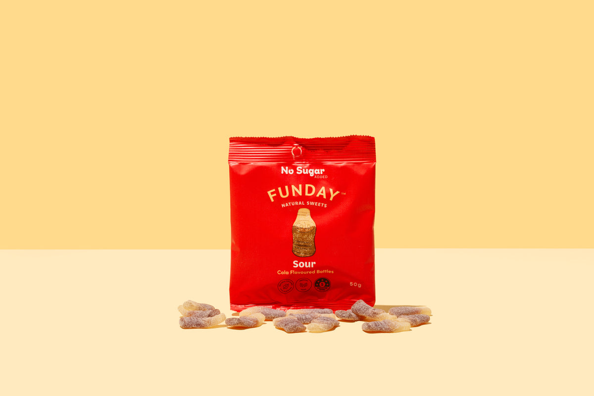 FUNDAY - Gummy Bottles Sour Cola No Added Sugar 50g