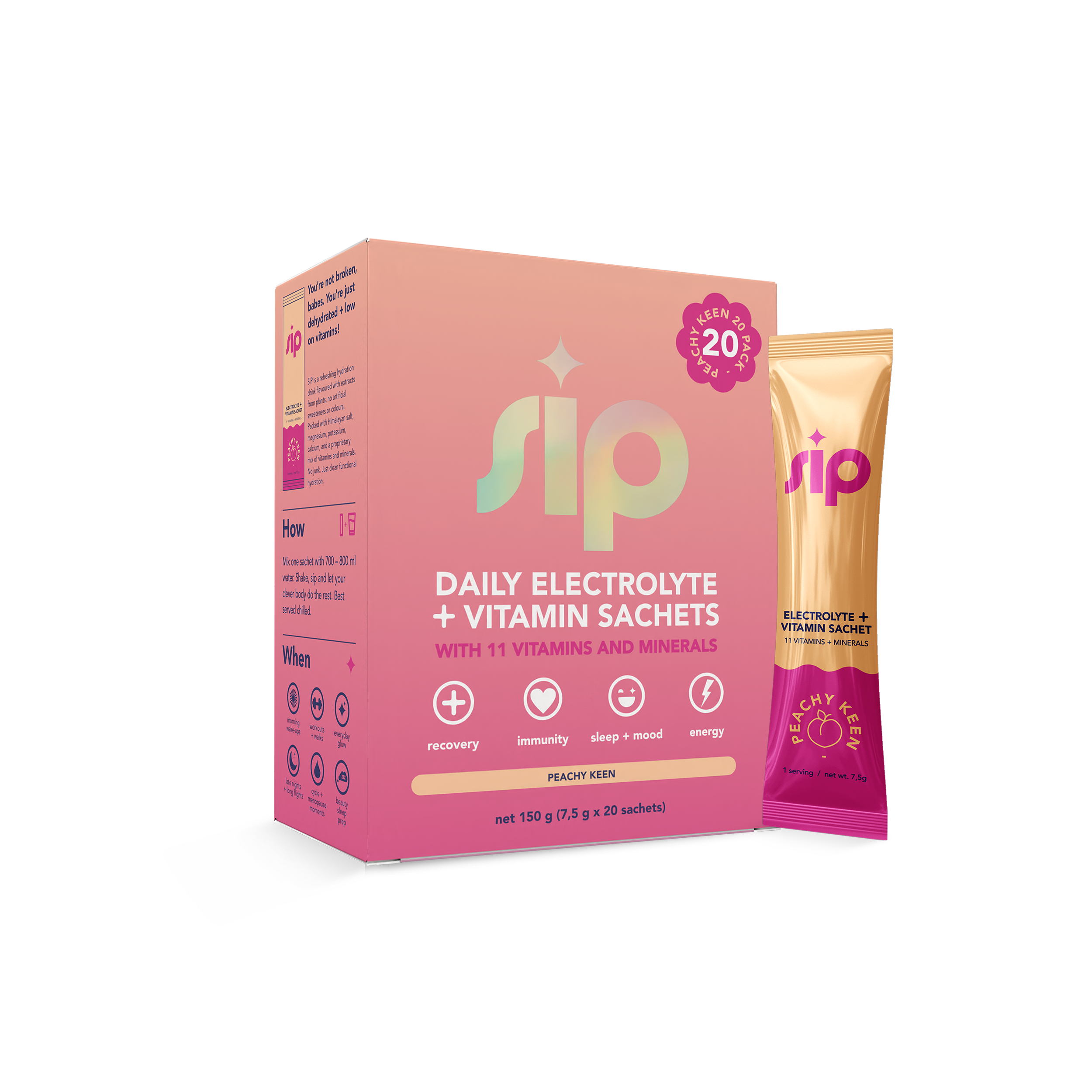 SIP - Daily Electrolyte & Vitamin Sachets Peachy Keen 20s