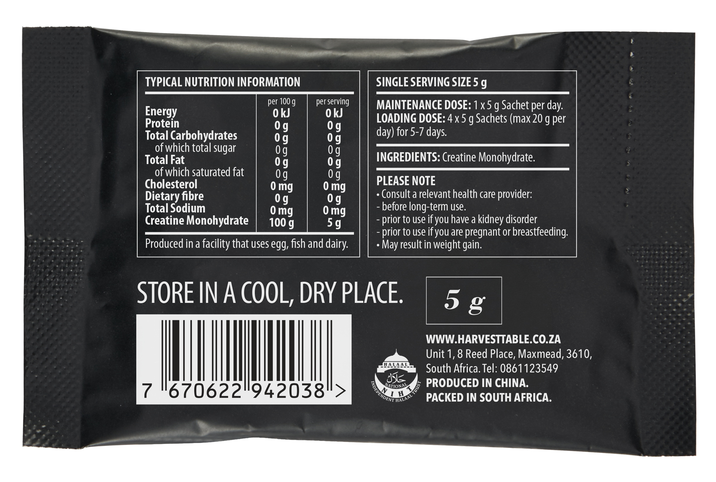 The Harvest Table - Pure Creatine Monohydrate Sachet 5g