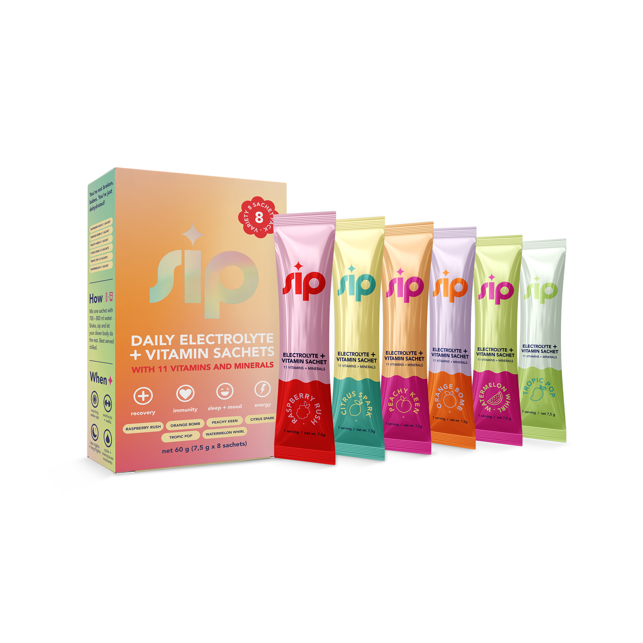 SIP - Daily Electrolyte & Vitamin Sachets Variety Pack 8s