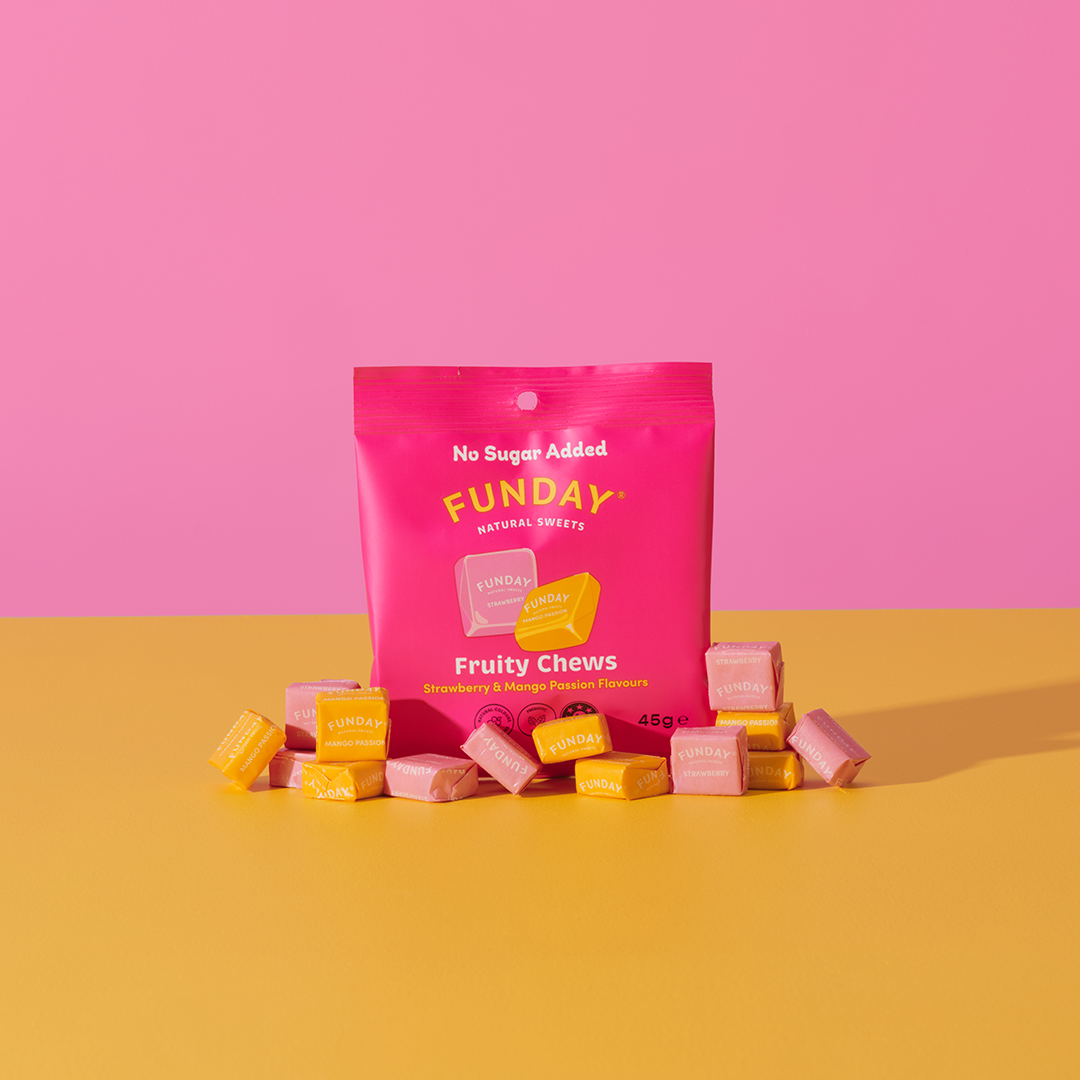 FUNDAY - Fruity Chews Strawberry, Mango & Passionfruit No Added Sugar 45g