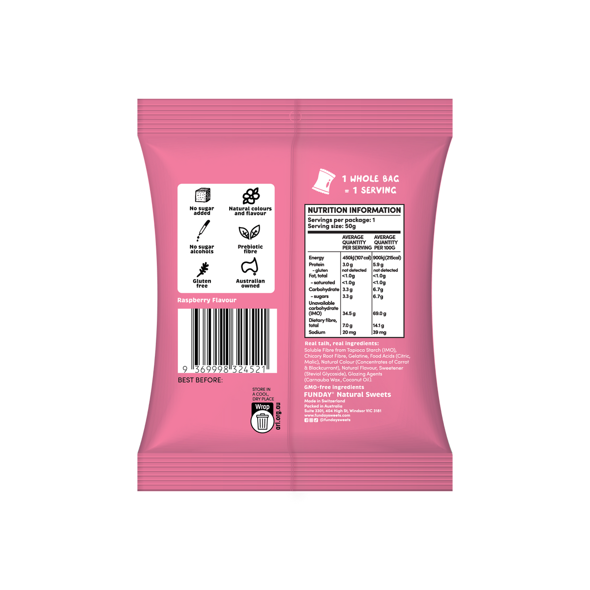 FUNDAY - Gummy Frogs Raspberry No Added Sugar 50g