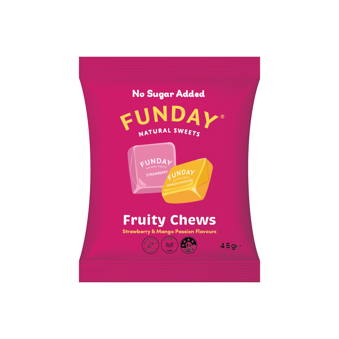 FUNDAY - Fruity Chews Strawberry, Mango & Passionfruit No Added Sugar 45g